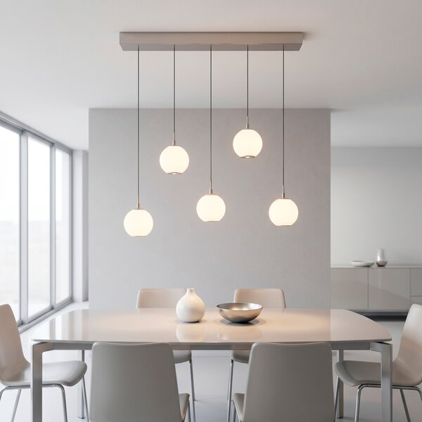 Paul Neuhaus LED viseća lampa Sandora, boje pijeska, duljina 92 cm, staklo, 5 svjetiljki, prigušiva, Bež, Dnevni boravak/blagovaonica, Metal