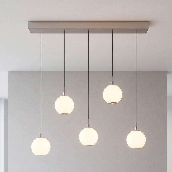 Paul Neuhaus LED viseća lampa Sandora, boje pijeska, duljina 92 cm, staklo, 5 svjetiljki, prigušiva, Bež, Dnevni boravak/blagovaonica, Metal