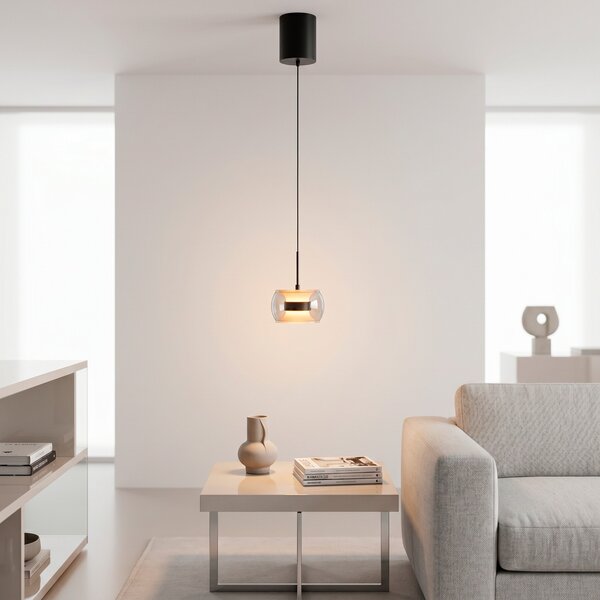 Paul Neuhaus LED viseća svjetiljka Fumea, Ø 16 cm, crna/dim, staklo CCT, prigušiva, Sivo, Dnevni boravak/blagovaonica, Staklo