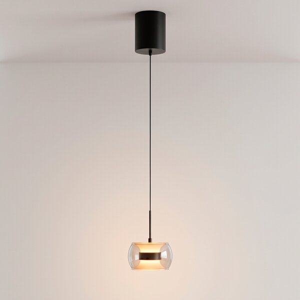 Paul Neuhaus LED viseća svjetiljka Fumea, Ø 16 cm, crna/dim, staklo CCT, prigušiva, Sivo, Dnevni boravak/blagovaonica, Staklo