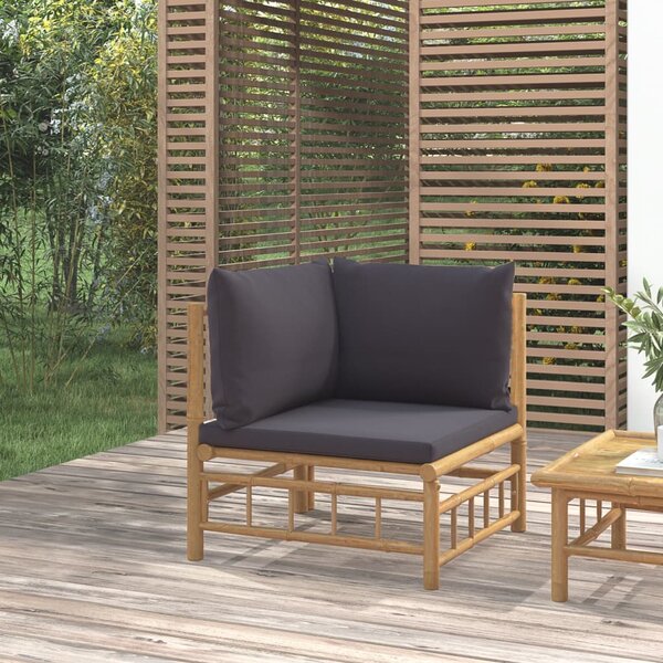 VidaXL Kutna vrtna sofa od bambusa s tamnosivim jastucima