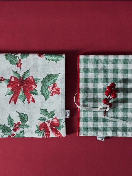Sinsay - Pamučne božićne kuhinjske krpe na kockice i s božikovinom 2 pack