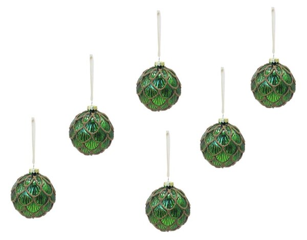 Set 6 kom božićnih ukrasa GREEN SPARK staklene 8 cm, zelene
