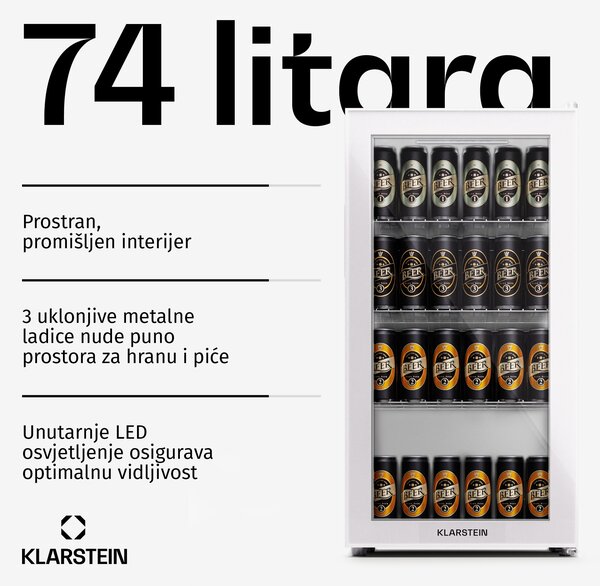 Klarstein Beersafe 74 Slim, hladnjak, 74 litre, 3 police, panoramska staklena vrata