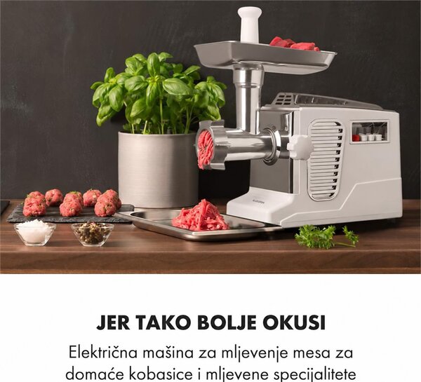 Klarstein Kraftprotz, električni mlinac za meso, 700 W, bakreni motor, bijeli/srebrni