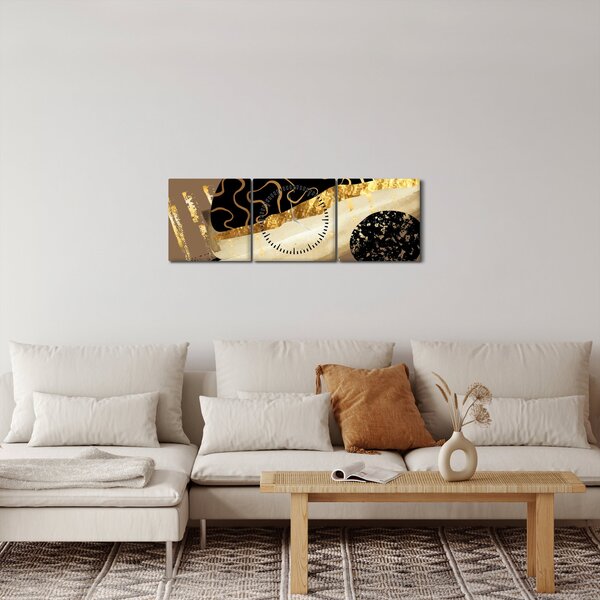 Slika - Apstrakcija zlatno smeđa N⁰3 (sa satom) (90x30 cm)