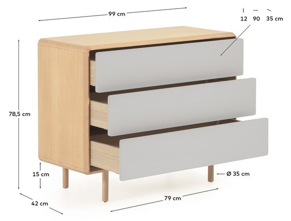 Siva/u prirodnoj boji komoda u dekoru jasena 99x78,5x42 cm Anielle – Kave Home