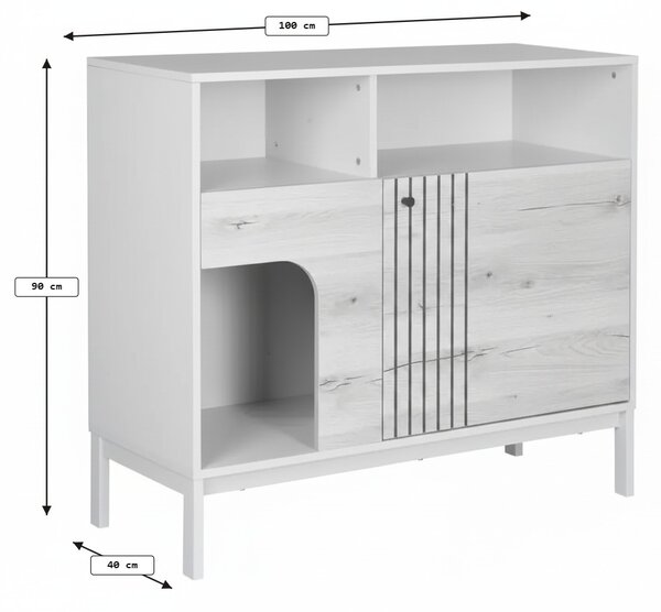 PROMOCIJA Komoda FROST 100x90 cm bijela, dekor alpski hrast II. kvaliteta