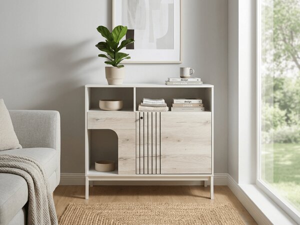 PROMOCIJA Komoda FROST 100x90 cm bijela, dekor alpski hrast II. kvaliteta