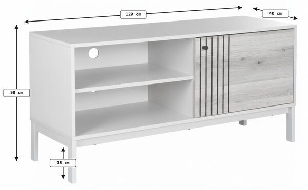 PROMOCIJA TV stolić FROST 120x40 cm bijeli, dekor alpski hrast II. kvaliteta