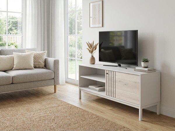 PROMOCIJA TV stolić FROST 120x40 cm bijeli, dekor alpski hrast II. kvaliteta