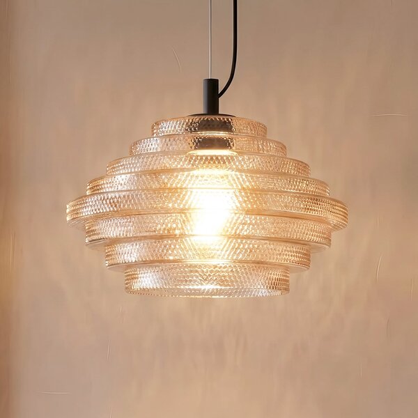 Lindby Orliana viseća lampa, Ø 35 cm, jantarna, staklo, prigušiva, Žuta, Dnevni boravak/blagovaonica, Staklo