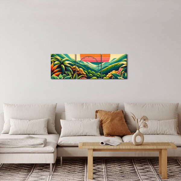 Slika - Šareni zalazak sunca (sa satom) (90x30 cm)