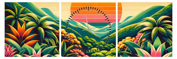 Slika - Šareni zalazak sunca (sa satom) (90x30 cm)