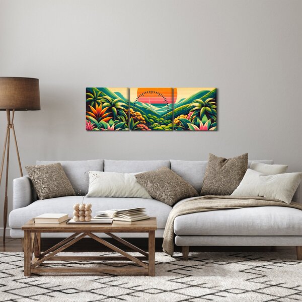 Slika - Šareni zalazak sunca (sa satom) (90x30 cm)