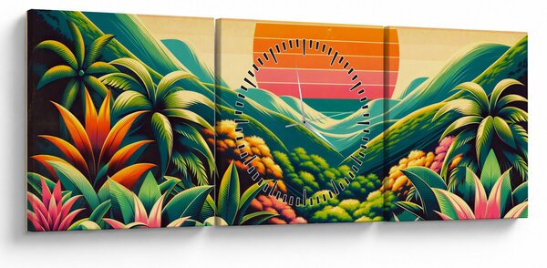 Slika - Šareni zalazak sunca (sa satom) (90x30 cm)