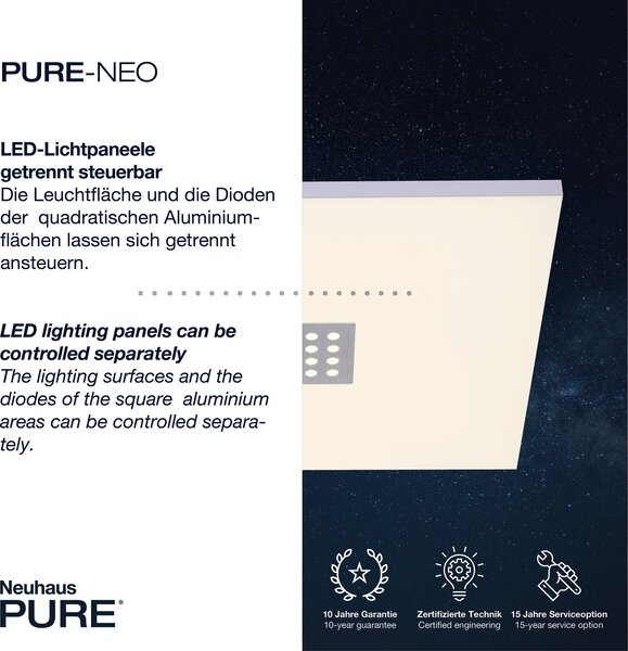 Stropne Svjetiljka PURE, Neo, prigušiv, Bijela, Dnevna soba, Metal, Moderan