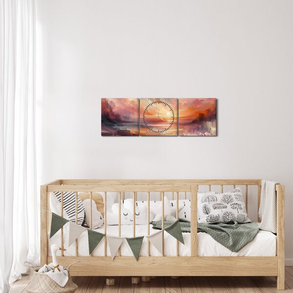 Slika - Oslikani rumenocrveni oblaci (sa satom) (90x30 cm)