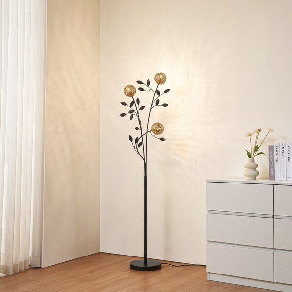 Lucande podna lampa Evory, 160 cm, 3 žarulje, crna/zlatna, G9, Crno, Dnevni boravak/blagovaonica, Metal