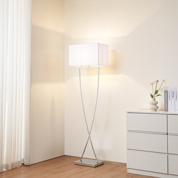 Lucande podna lampa Evaine, krom/bijela, metal, 157 cm, E27, Bijela, Dnevni boravak/blagovaonica, Metal