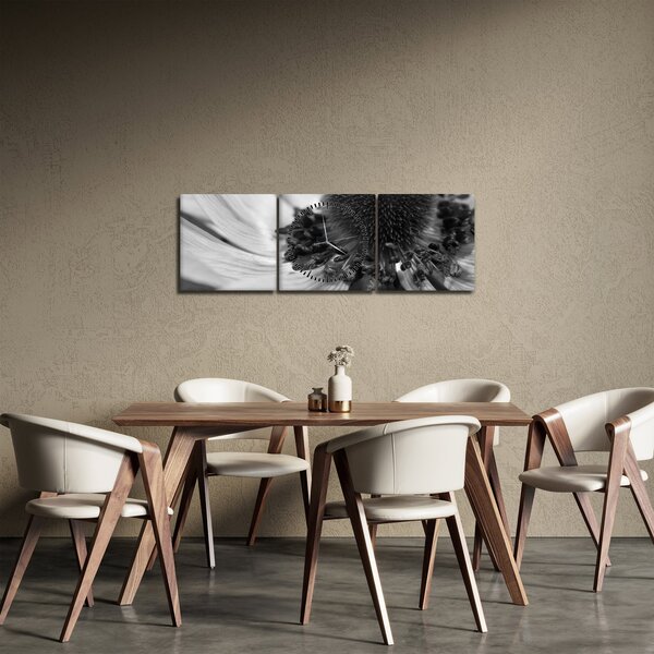 Slika - Cvijet u crno-bijeloj boji (sa satom) (90x30 cm)