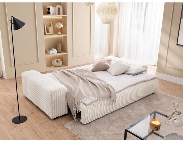 Krem sklopiva/s prostorom za odlaganje sofa od samta 260 cm Justin – Ropez