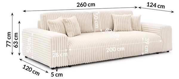Krem sklopiva/s prostorom za odlaganje sofa od samta 260 cm Justin – Ropez