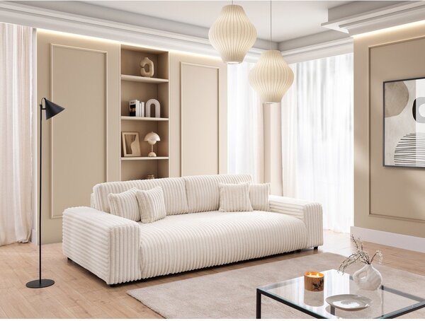 Krem sklopiva/s prostorom za odlaganje sofa od samta 260 cm Justin – Ropez