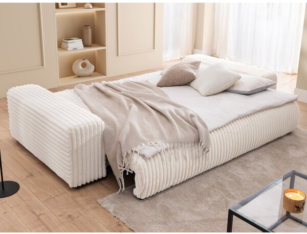 Krem sklopiva/s prostorom za odlaganje sofa od samta 260 cm Justin – Ropez