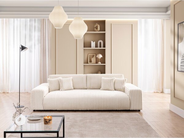 Krem sklopiva/s prostorom za odlaganje sofa od samta 260 cm Justin – Ropez
