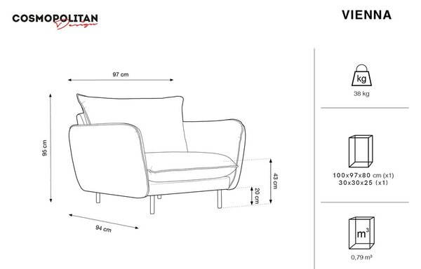 Plava baršunasta fotelja Vienna - Cosmopolitan Design
