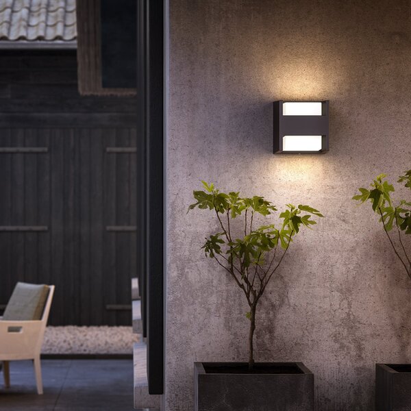 Philips LED vanjska zidna svjetiljka Arbour, 2 žarulje, 2700 K, Crno, Metal, Zidni kvadrat