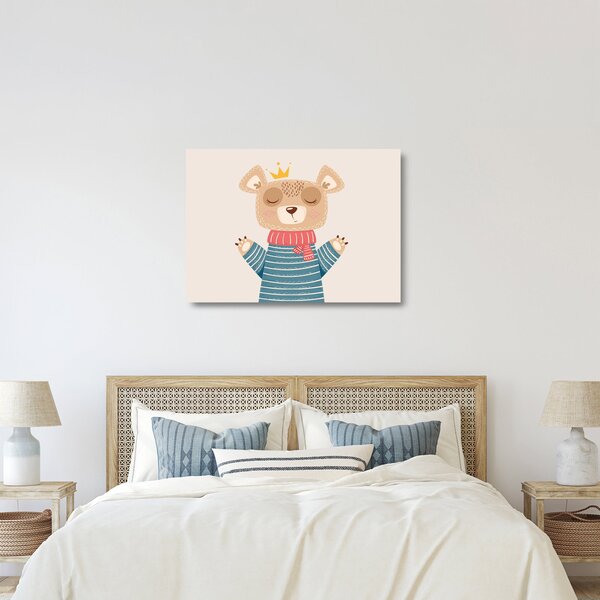 Staklena slika - Bež medo s krunom (70x50 cm)