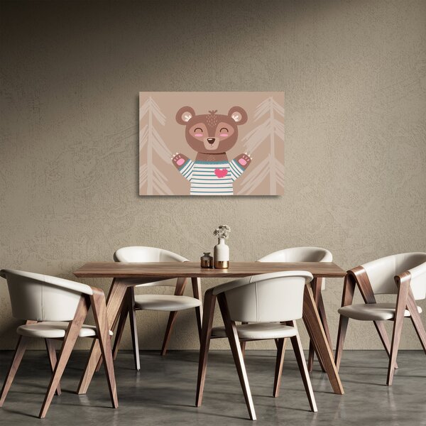 Staklena slika - Medo u prugastoj majici (70x50 cm)