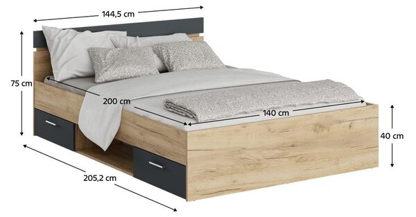 Zondo.hr Bračni krevet 140 cm Michigin (hrast artisan + grafit) (s prostorom za odlaganje). 1096898