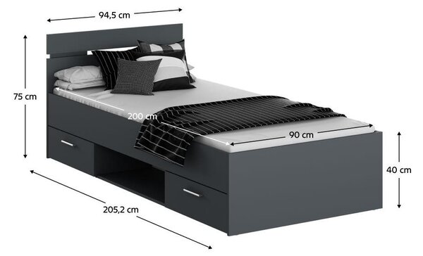 Jednostruki krevet 90 cm Michigin (grafit) (s prostorom za odlaganje)