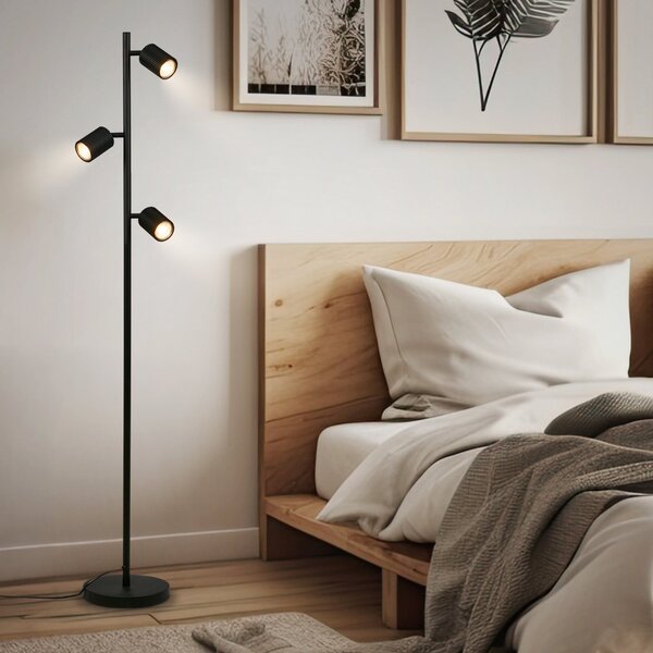 Briloner Podna lampa Ida, crna, s 3 žarulje, visina 141 cm, GU10, Crno, Dnevni boravak/blagovaonica, Metal