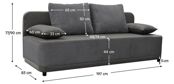 Sofa na razvlačenje Sonta (siva) (s prostorom za odlaganje)