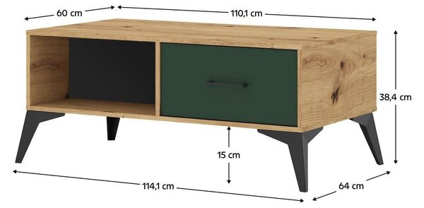 Zondo.hr Stolić za kavu Luvonut LU8 (hrast artisan + tamnozelena + crna) . 1097138