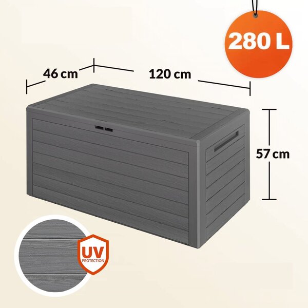Vrtna kutija za pohranu WOODY 280 l - siva, vodootporna, s mogućnošću zaključavanja