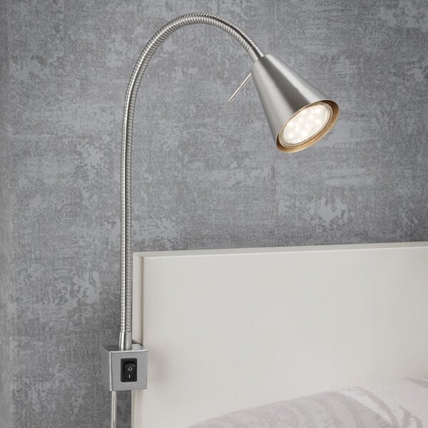 Briloner LED zidna lampa Tuso, nikal, montaža uz krevet, metal, Sivo, spavaća soba, Metal