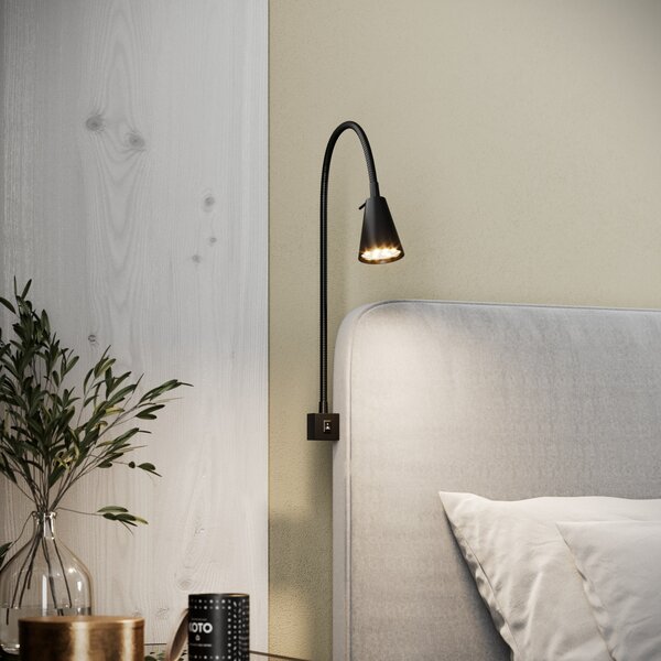 Briloner Tuso LED zidna lampa, crna, montaža uz krevet, metalna, Crno, spavaća soba, Metal