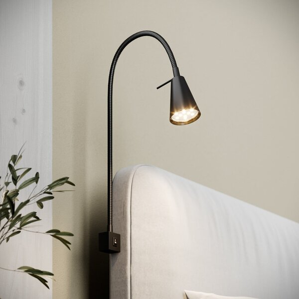 Briloner Tuso LED zidna lampa, crna, montaža uz krevet, metalna, Crno, spavaća soba, Metal