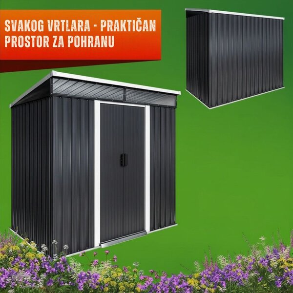 Vrtna kućica za alat L s prozorima, 200x125x180 cm, antracit Gardebruk