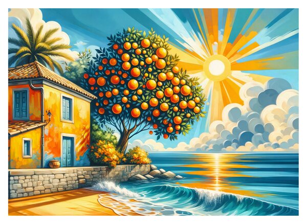 Staklena slika - Kuća s narančama I. (70x50 cm)