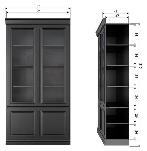 Crna vitrina od masivnog bora 110x215x44 cm Organize – WOOOD