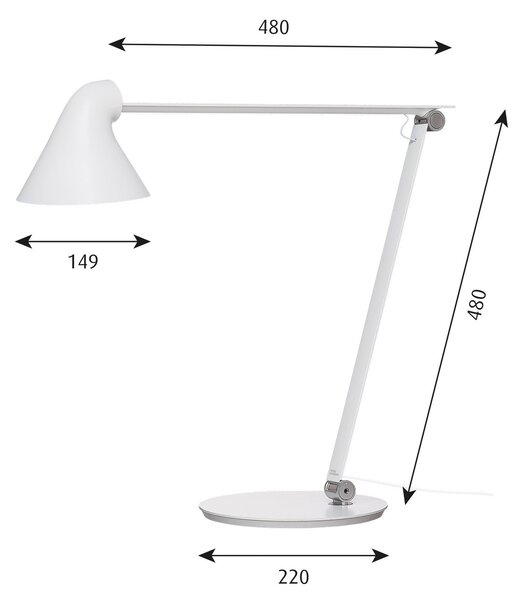 Stolne Lampa Louis Poulsen, NJP, prigušiv, Bijela, Dnevna soba, Metal, Dizajn