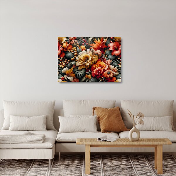 Staklena slika - Narančasto-crveni cvjetovi (70x50 cm)