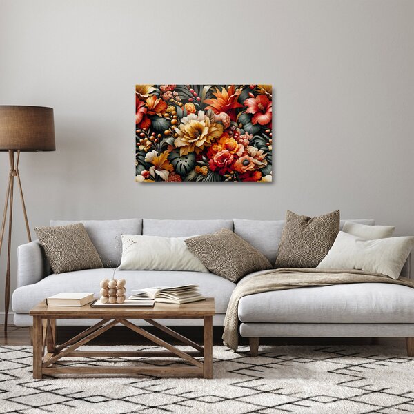 Staklena slika - Narančasto-crveni cvjetovi (70x50 cm)