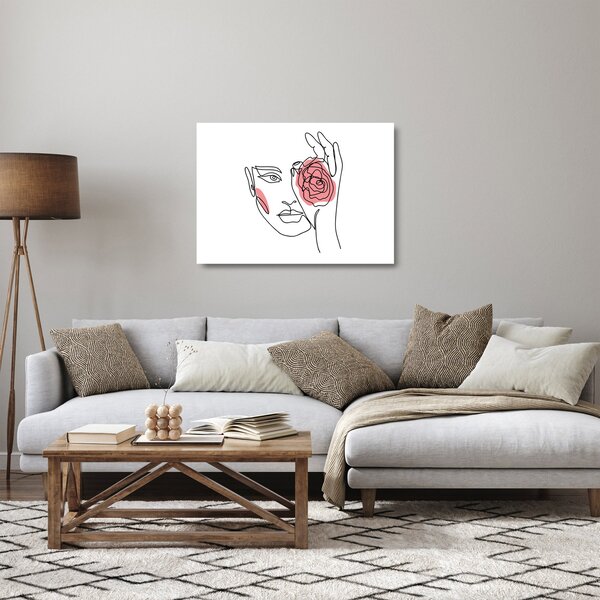Staklena slika - Crtano lice s ružom (70x50 cm)